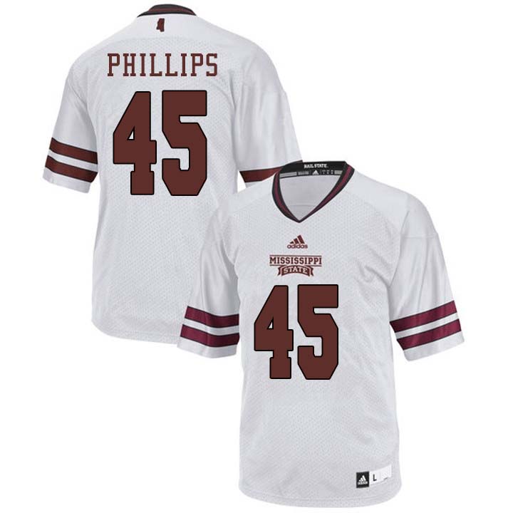 Men #45 Josiah Phillips Mississippi State Bulldogs College Football Jerseys Sale-White